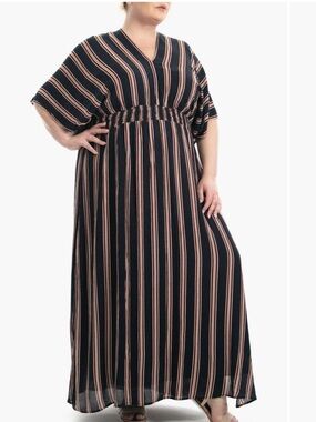Nina Leonard Striped Dolman Sleeve Maxi Dress